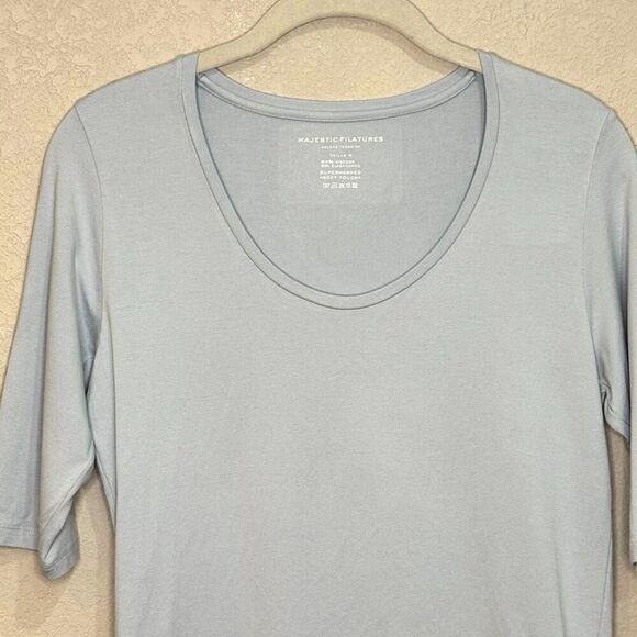 Majestic Filatures Soft Touch Tee Top Size Large 4 Angel Blue Scoop Neck $130 - Picture 4 of 6